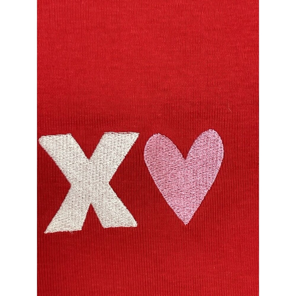 Doe‎ T Shirt Womens Size XS Red XOXO Valentines Day Embroidered Short Sleeve - Picture 4 of 5